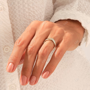 Accesorios de diamantes naturales hechos a mano para mujer, banda de boda curvada de oro sólido de 14k, banda de anillo apilable para mujer - Product Image 4