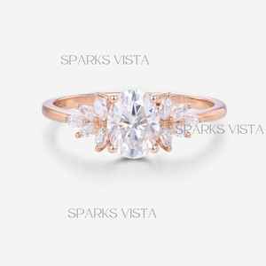 แหวนหมั้นเพชรมอยซาไนต์ทรงรีสไตล์วินเทจ10K/14K/18K ทองไม่ซ้ำใครออกแบบกลุ่มดอกไม้เครื่องประดับงานแต่งงานและครบรอบ - Product Image 3