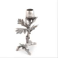 Porte-bougie vintage en argent, motif feuille de chêne, fait main, design gland en métal, support décoratif pour bougies coniques, pour table de maison, cadeau de Noël ou de mariage