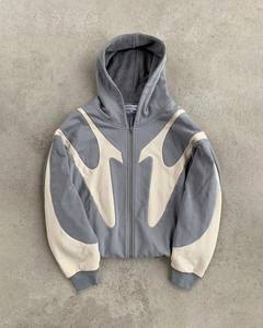 Sudadera con Capucha de Dos Tonos, Personalizada, con Bloques de Color, de Algodón Grueso, con Bordado, Hombros Caídos, Estilo Patchwork, con Cremallera - Product Image 4