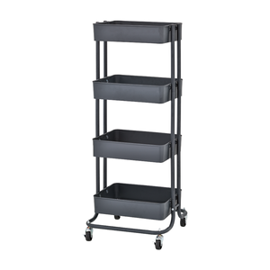 Black 4-Tier Metal Storage Cart with <b>Wheels</b> Movable Multilayer Organizer for Home Office Use - Product Image 5