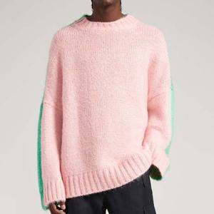 Pull ample en tricot mohair pour hommes, col rond à manches longues avec bloc de couleurs, respirant et adapté à la saison hivernale - Product Image 6