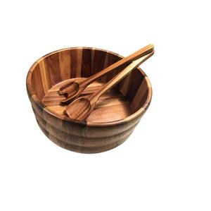 Bol de service ondulé en bois d'acacia pour bol de fruits en bois, saladier en bois pour accessoires de cuisine à bas prix - Product Image 3