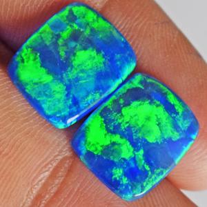 Paire d'opales de feu bleu-vert étincelantes, 4 carats au total, forme rectangulaire, taille cabochon 13x10x2 MM, pour la fabrication de boucles d'oreilles et de bijoux, pierres précieuses - Product Image 2