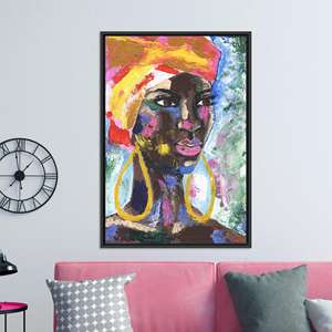 Impresión en Lienzo de Mujer Africana Audaz: Arte Decorativo Afro Vibrante, Lienzo con Marco NEGRO - Product Image 1