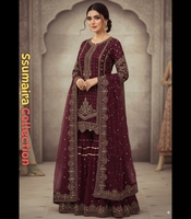 2025 Sharata 3 pièces en Organza Rouge à Motif Cristal Grainé et Chiffon avec Broderie Perles et Cristaux, pour Mariage, Cérémonie de Remise des Diplômes et Fêtes Formelles