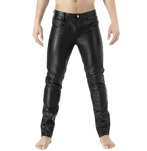 New Custom Brown PU Coated High Waist Zipper Fly Pencil Pants <b>Gothic</b> Style Spandex Nylon Heavyweight Moto Biker Pants - Product Image 6