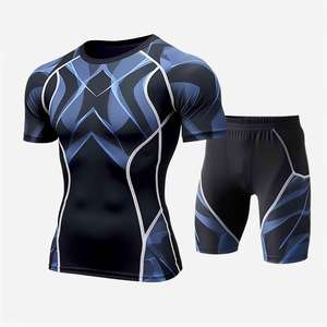 Ensembles de lutte tricotés unisexes personnalisés en 2 pièces, t-shirt + short, ensembles de rashguard imprimés par transfert thermique, écologiques, séchage rapide - Product Image 2