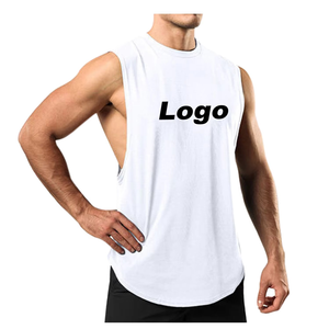 Cómodas camisetas sin mangas de algodón para hombres Ropa de gimnasio transpirable con bordado y sisas profundas Ideal para Fitness - Product Image 4