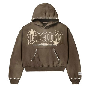 New Arrival Unisex Winter Sun-Faded Street Style Hoodie Regular Fit with Rhinestone <b>Detail</b> Acid Wash Finish Digital Printing - Product Image 1
