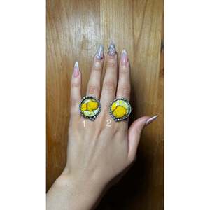 Zachariah David <b>Adjustable</b> <b>Ring</b> Honey Dahlia & Sterling Silver Gemstone Bezel Set Natural Stone for Everyday Wear - Product Image 1