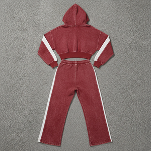 Conjunto de 2 Piezas de Algodón 100% para Invierno, Estilo Lavado Ácido, Bordado, Corte Regular, Sudadera con Capucha y Pantalones Largos, Personalizable - Product Image 2