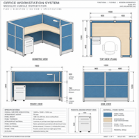 Poste de travail modulaire moderne avec cloison d'intimité et meuble mobile pour espace de travail ouvert