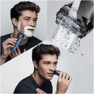 Afeitadora Eléctrica Negra y Azul para Hombre, Mini Afeitadora Rotatoria Húmeda/Seca, Triple Cuchilla, IPX7 Impermeable, Lavable, Alemana, para Barba y Cuerpo - Product Image 2