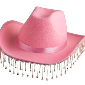 Ковбойская шляпа с бахромой и розовыми стразами, свадебная белая шляпа невесты, ковбойская шляпа с бахромой со стразами для невесты, шляпа с бахромой - Product Image 3