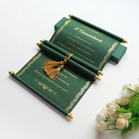 Venta caliente Green Scroll Invitación DE BODA Diseño personalizado con borla y caja de papel para bodas y eventos especiales