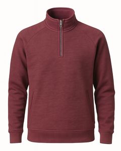 Men Quarter Zip Fleece Sweatshirt in Maroon Color Warm Pullover with High Neck Soft Cotton <b>Blend</b> Casual Winter Wear OEM - Product Image 1