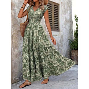 Women's Short-Sleeved Wrap-Around Neckline <b>Elasticated</b> Waist Supreme Maxi <b>Dress</b>, 37496 - patterned - Product Image 2