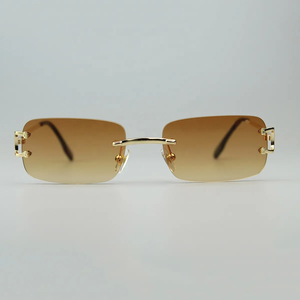 Kacamata hitam gradien Uv400 persegi, bingkai kacamata matahari tanpa bingkai bunga tidak beraturan, kacamata logam untuk pria dan wanita - Product Image 4