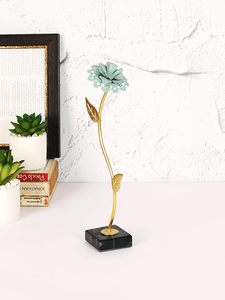 Pièce maîtresse de fleur en fleurs bleues avec base en marbre décor de table de centre de maison élégant - Product Image 3