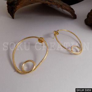 Boucles d'oreilles à la mode plaquées or faites à la main grand goujon conception lunette réglage laiton matériel principal Inspiration-SKU5959 chrétien - Product Image 2