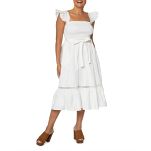 Abito Midi Leota in Popeline con Cintura, Linea ad A, Bianco, Taglia S, con Vita Naturale - Product Image 4