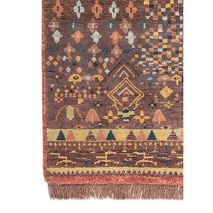 Alfombra Manchaha de Lana y Seda Anudada a Mano, Roja y Naranja con Patrón Geométrico para Decoración de Sala de Estar, Nueva Alfombra de 9x12 Lub-128 - Product Image 4