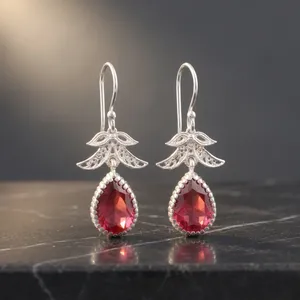 Women’s 925 Sterling Silver Bohemian Drop <b>Earrings</b> Geometric Pattern Pink <b>Tourmaline</b> Bezel Set Handmade Dangle <b>Earrings</b> - Product Image 1