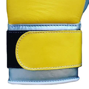 Guantes de Boxeo Profesionales de Cuero Amarillo Plateado con Velcro en la Muñeca, Guantes de Entrenamiento y Sparring para Hombres y Mujeres - Product Image 4