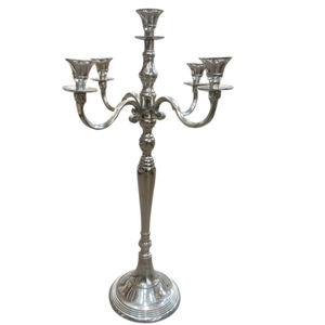 Candélabre en métal argenté de qualité supérieure à 5 bras, porte-bougie vintage en aluminium, parfait pour la décoration de table de mariage et de la maison - Product Image 6