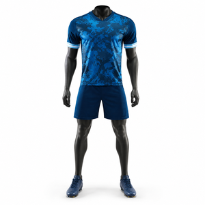 Ensemble Maillot et Short de Football Personnalisé Bleu en Polyester Respirant Séchage Rapide Tenue d'Entraînement Sportive Unisexe avec Nom Personnalisé - Product Image 1