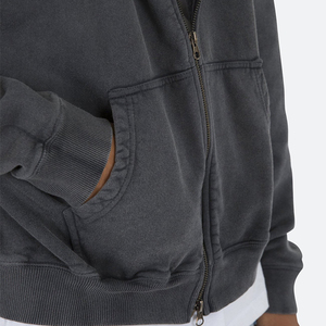 Sweat à capuche pour hommes 100% en coton polaire à double fermeture éclair imprimé de logo personnalisé pull surdimensionné lavé à l'acide sweats à capuche d'hiver teint uni - Product Image 6