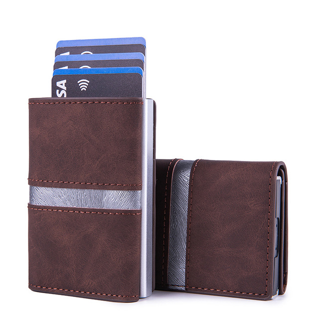 Metal Lining Wallets Factory Outlet Premium Magnet Leather Men's Smart Wallet with Metal RFID Slide Popup Card Holder