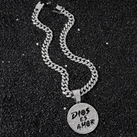 Collier chaîne cubaine avec pendentif rond lettré, bijoux hip-hop étincelants, fourniture d'usine pour tenues de soirée masculines