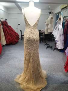 2026 Female Evening Party Dress Gold Beaded <strong>Ball</strong> Long Prom <strong>Gown</strong> with Sexy Back Floor-Length Night <strong>Gown</strong> with Appliques - Product Image 3