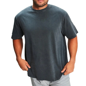 Camiseta de algodón 100% para hombre, camisetas en blanco con cuello redondo lavado con ácido estampado holgado, camiseta transpirable informal de alta calidad - Product Image 1