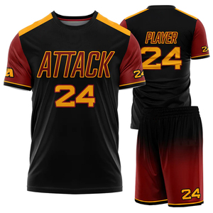 Tenue de football 7v7 de sublimation haut de gamme, ensembles de maillots et shorts personnalisés, 100% polyester, évacuation de l'humidité, antibactérien, respirant - Product Image 1