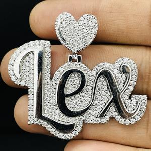 Pendentif en lettres en moissanite VVS, argent sterling 925, personnalisable, style hip-hop, pendentif unisexe avec placage rhodium - Product Image 2