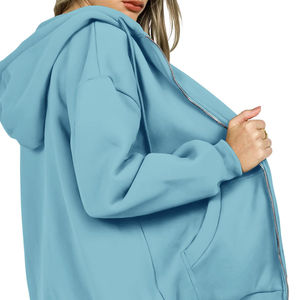 Sweat à capuche zippé décontracté pour femme, coupe ajustée, confortable, bleu bébé, respirant, cordon de serrage, 100% coton polaire, sweat à capuche zippé d'hiver - Product Image 3
