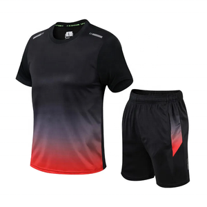 Ensemble de maillot de sport sublimé dégradé noir et rouge pour homme, col rond, manches courtes, vêtements de sport respirants - Product Image 1