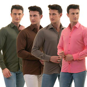 Chemise habillée boutonnée pour homme Exve, taille européenne, 100 % coton tricoté, écologique, respirante, à manches longues, couleur unie - Product Image 4