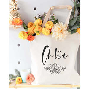 Modern Floral Canvas Tote Bag Personalized Name Embroidery & Letter Decoration Fashionable Open Closure for Summer Autumn Winter - Product Image 4