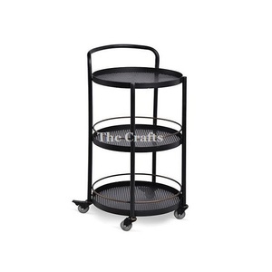 Carrito de Servicio de Comida de Hierro Color Negro, Hecho a Mano, Forma Redonda, para Servir Aperitivos, para Uso en el Hogar o Restaurante - Product Image 4