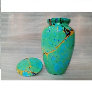 Handcrafted Aluminum Adult Metal Cremation Urn Blue <b>Marble</b> Finish Artistic Funeral Urn for Human Ashes Decorative Urn. - Product Image 4