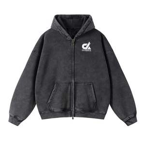 Sudadera con cremallera personalizada Unisex Boxy Zipper Blanks 450 Gsm Sudadera con capucha 100% algodón Heavyweight Fleece recortada Hombres Zip up Sudaderas con capucha para hombres - Product Image 4