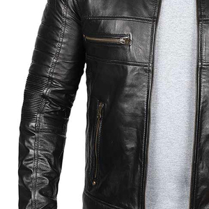 <b>Men's</b> Premium Leather <b>Jacket</b> Winter Casual Fashion Modern Classic Design Windproof Waterproof Stand Collar Front Logo - Product Image 6