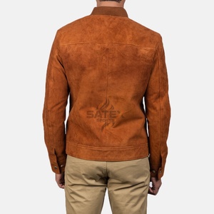 Chaqueta de Cuero Verde Estilo Camionero, Unisex, de Alta Calidad, Ajustada, Reversible, con Múltiples Bolsillos, Cierre de Cremallera, Cuello Alto, Bordada, para Invierno - Product Image 4