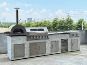 Isla de barbacoa con marco personalizado con cara de piedra estética muy apreciada, cocina al aire libre de moda para asar y cenar al aire libre - Product Image 3