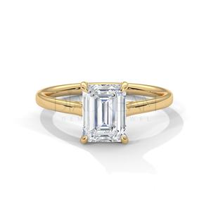 Elegante anillo de bodas de plata de ley 925 con corte esmeralda Solitaire VVS Clarity Leb Grown Diamond Joyería de tamaño personalizado - Product Image 1