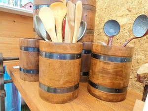 Customized Wooden Barrel Design Kitchen Utensil Holder Cooking <b>Tool</b> Holder Organizer in Wholesale Price - Product Image 2